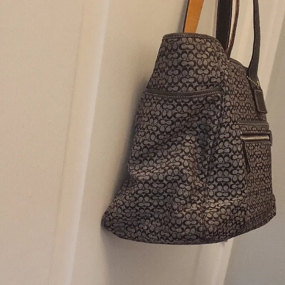 Coach Black and Gray Signature Diaper Bag 5707 Y2K Tote Shoulder Bag